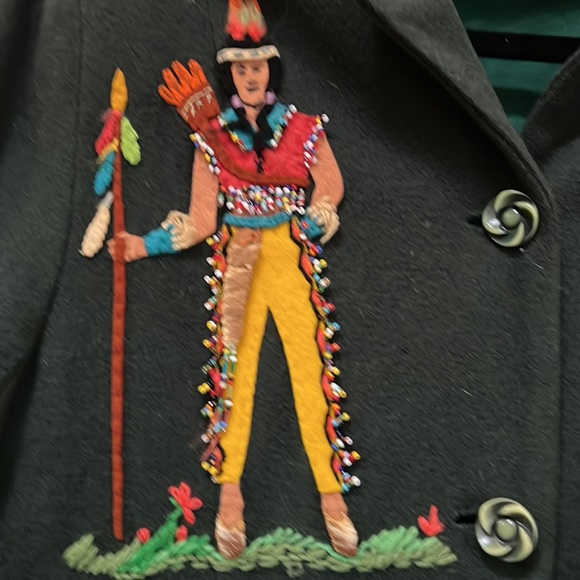 Vintage One of a kind hand made western beaded and appliqué wool green jacket. - Picture 6 of 7